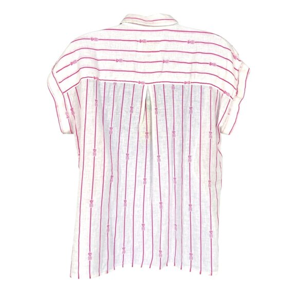 Rails Whitney Pineapple Stripe Linen Blend Button-Up Shirt XS White & Pink NWT - Picture 7 of 12